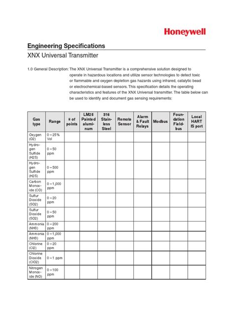 XNX™ Universal Transmitter Engineering Specifications